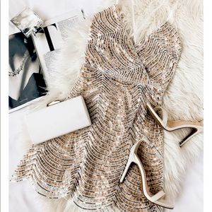 Lulus Lele white and silver sequin dress XL